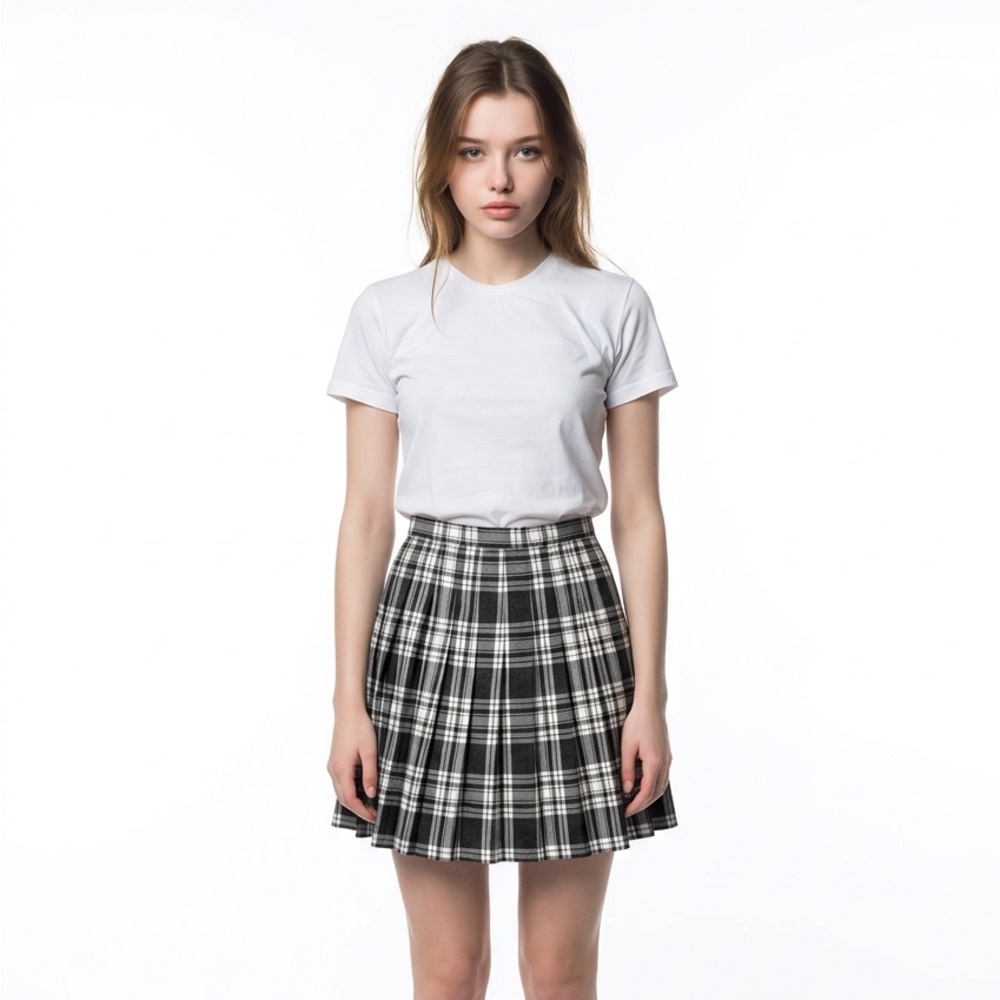 Women's SAN MOIRÉ Black White Plaid Pleated Mini Skirt Sz 6 Academia School Girl